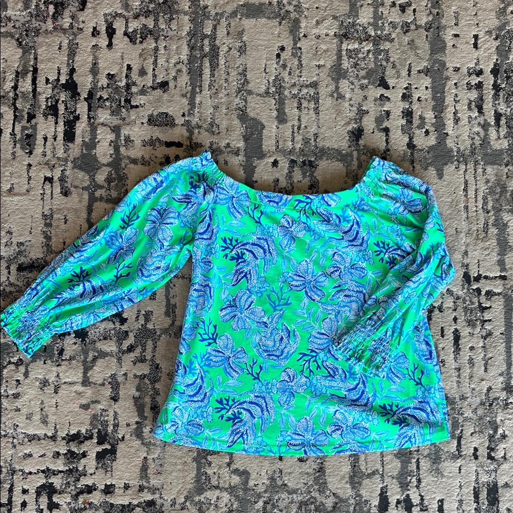 Lilly Pulitzer Blue and Green Floral Blouse - Picture 1 of 2
